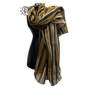 Echo Womens Striped XLarge Scarf Wrap Brown Mustard Polyester Flawed